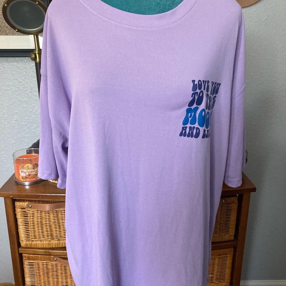 Shein purple graphic, short sleeve T-shirt ” Love you to the moon and back.” - Picture 4 of 9